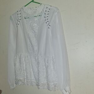 VENUS White Blouse with Lace Accents